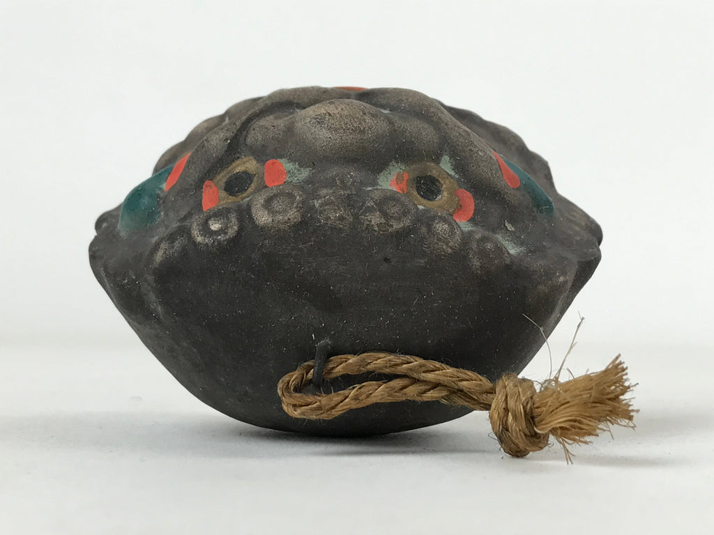Japanese Clay Bell Dorei Vtg Tsuchi-Suzu Shishi Lion Dog Amulet Gray DR513