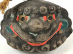 Japanese Clay Bell Dorei Vtg Tsuchi-Suzu Shishi Lion Dog Amulet Gray DR513