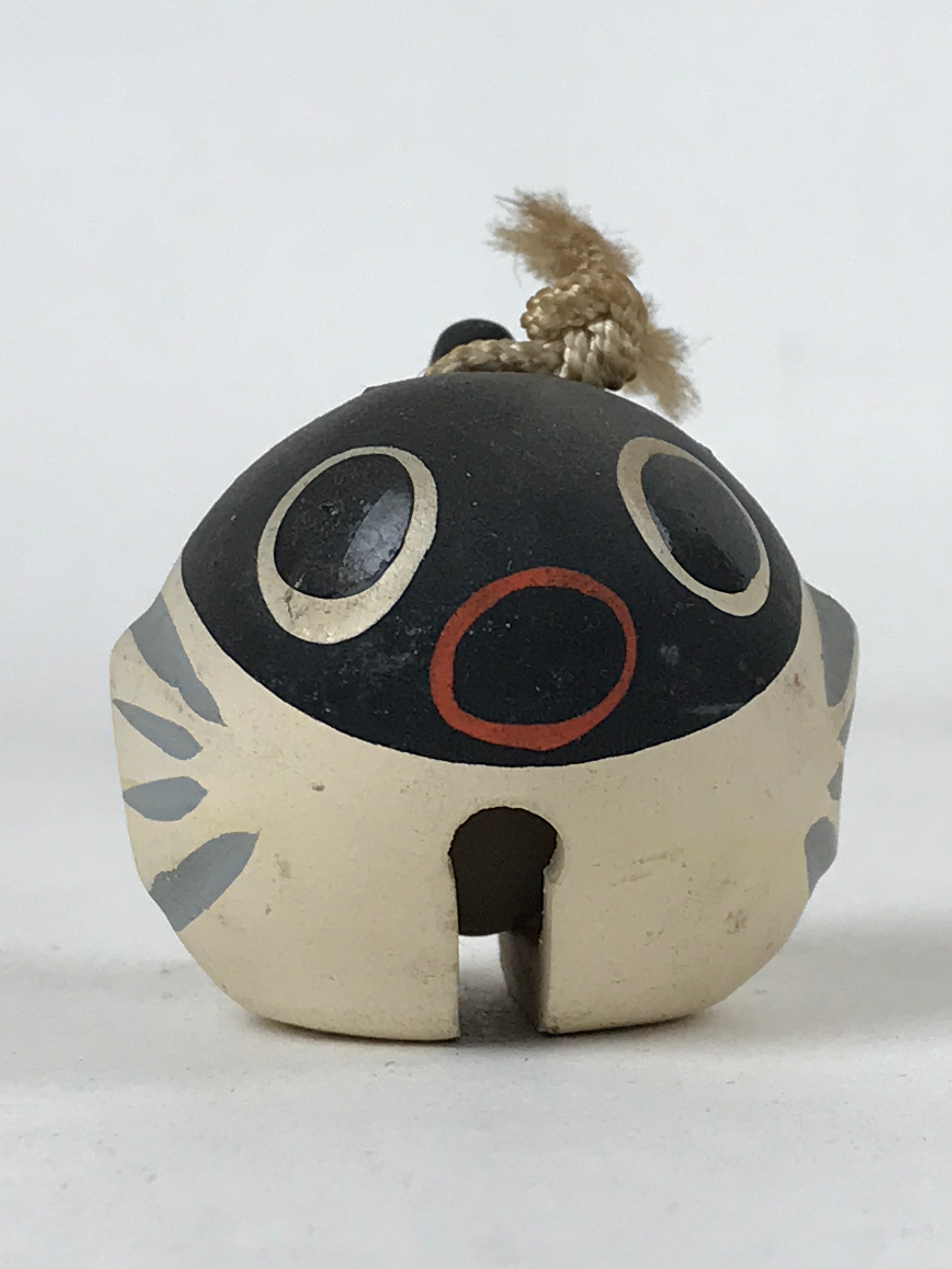 Japanese Clay Bell Dorei Vtg Tsuchi-Suzu Small Puffer Fish Fugu Black Blue DR509