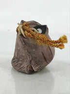 Japanese Clay Bell Dorei Vtg Tsuchi-Suzu Tanuki Raccoon Dog Brown Round DR594