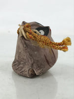 Japanese Clay Bell Dorei Vtg Tsuchi-Suzu Tanuki Raccoon Dog Brown Round DR594