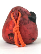 Japanese Clay Bell Dorei Vtg Tsuchi-Suzu Unique Daruma Red Black DR521
