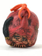 Japanese Clay Bell Dorei Vtg Tsuchi-Suzu Unique Daruma Red Black DR521