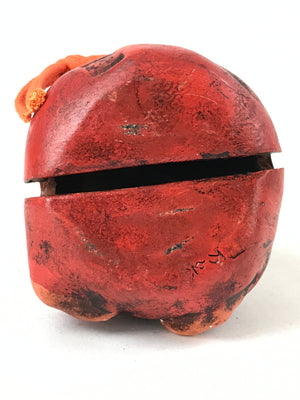 Japanese Clay Bell Dorei Vtg Tsuchi-Suzu Unique Daruma Red Black DR521