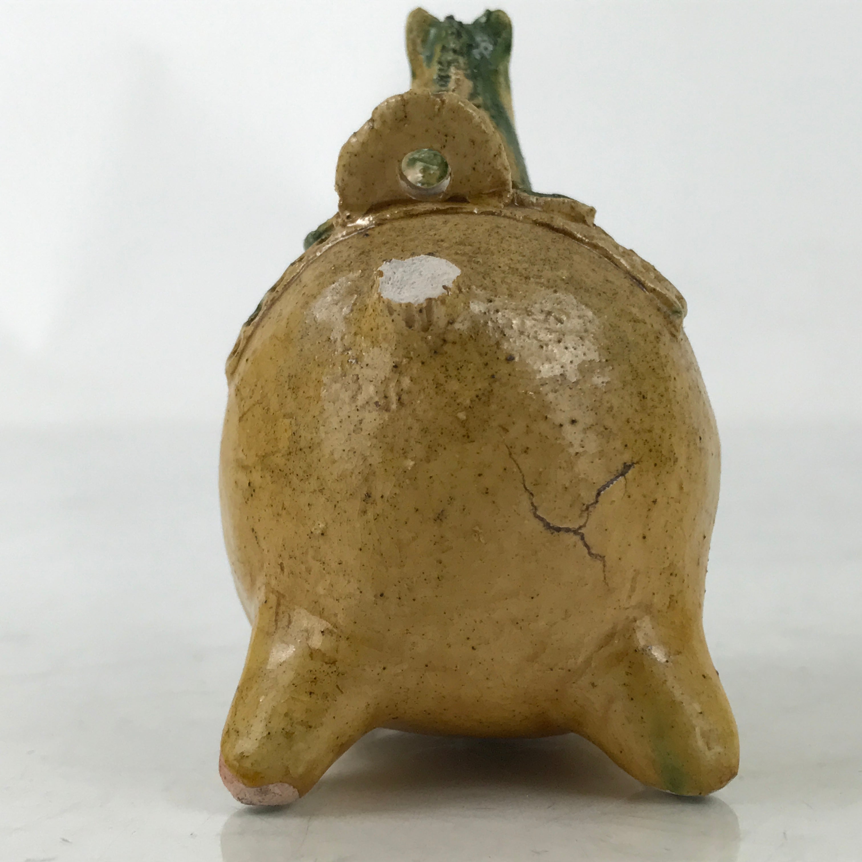 Japanese Clay Bell Dorei Vtg Tsuchi-Suzu Zodiac Animal Horse Green Ocher DR556