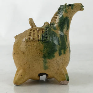 Japanese Clay Bell Dorei Vtg Tsuchi-Suzu Zodiac Animal Horse Green Ocher DR556