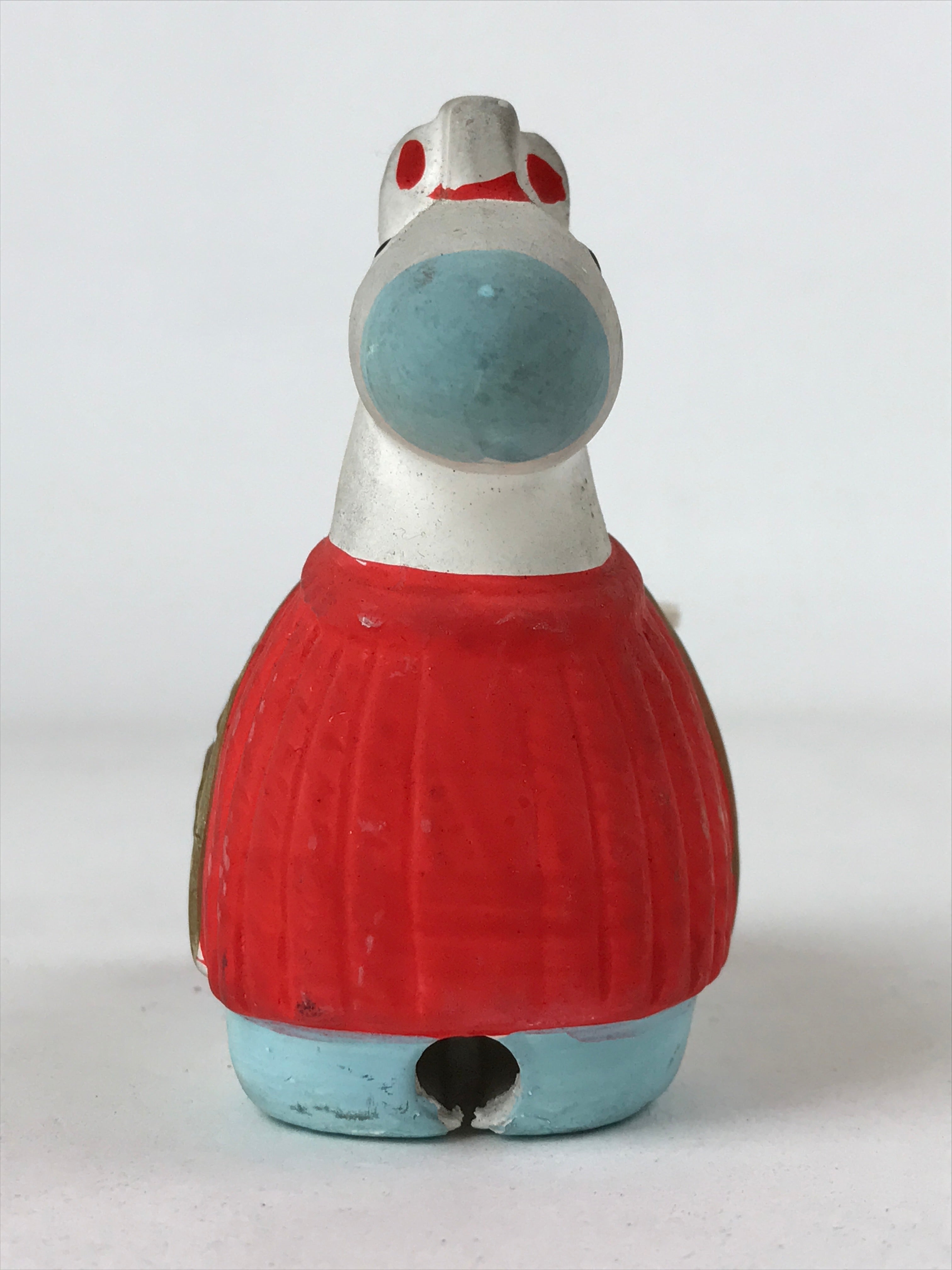 Japanese Clay Bell Dorei Vtg Tsuchi-Suzu Zodiac Animal Horse White Red DR505