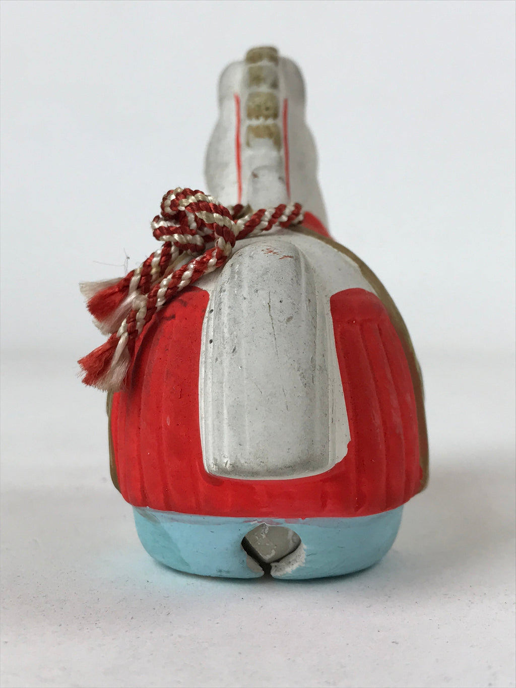 Japanese Clay Bell Dorei Vtg Tsuchi-Suzu Zodiac Animal Horse White Red DR505