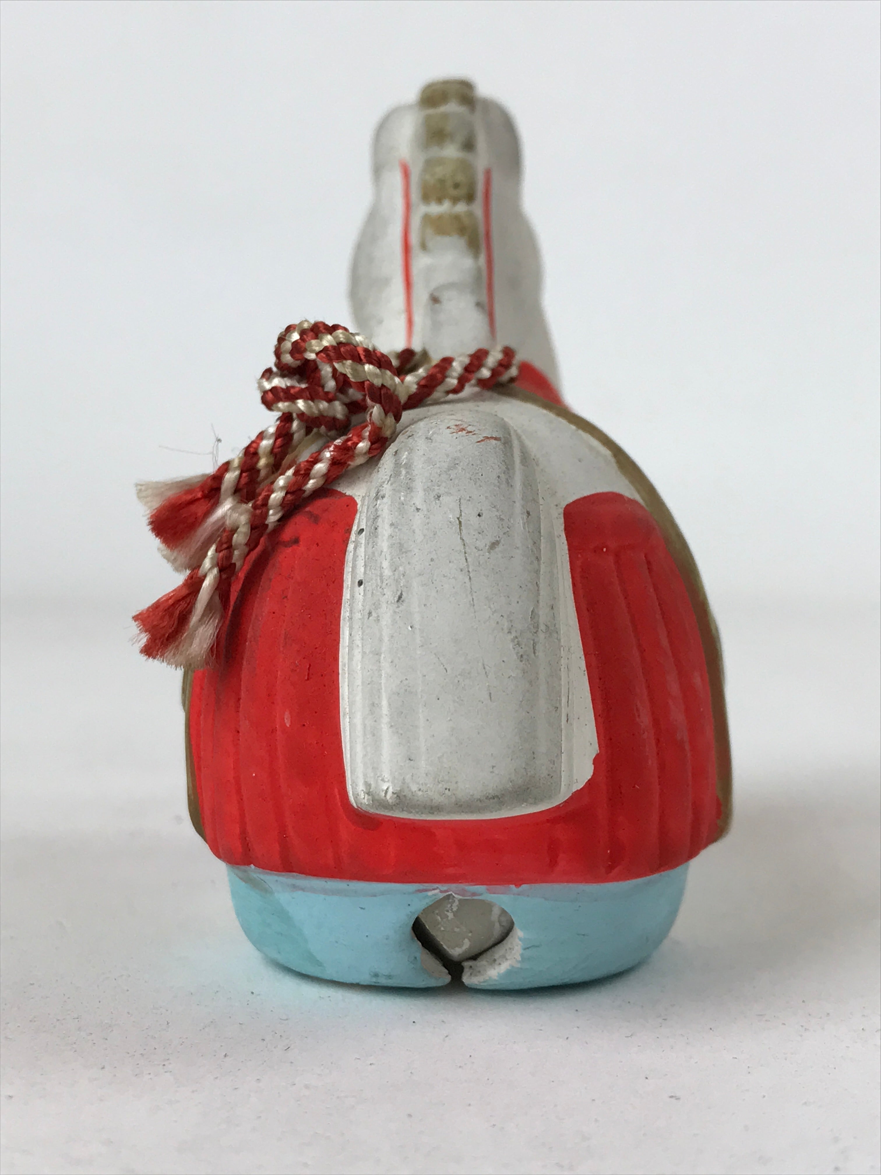 Japanese Clay Bell Dorei Vtg Tsuchi-Suzu Zodiac Animal Horse White Red DR505