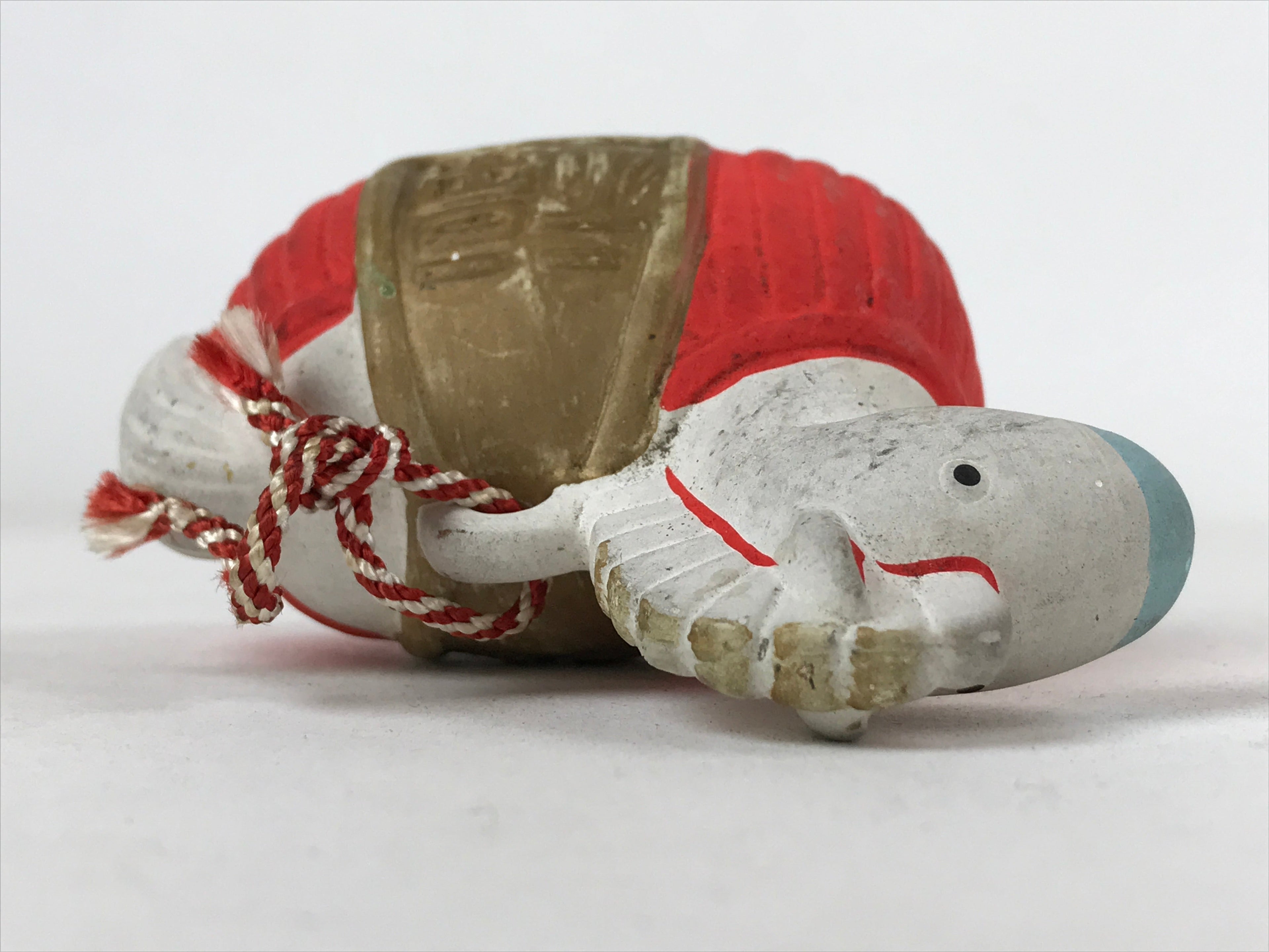 Japanese Clay Bell Dorei Vtg Tsuchi-Suzu Zodiac Animal Horse White Red DR505