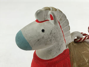 Japanese Clay Bell Dorei Vtg Tsuchi-Suzu Zodiac Animal Horse White Red DR505