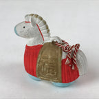 Japanese Clay Bell Dorei Vtg Tsuchi-Suzu Zodiac Animal Horse White Red DR505