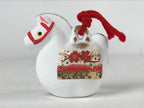Japanese Clay Bell Dorei Vtg Tsuchi-Suzu Zodiac Animal Horse White Red DR517