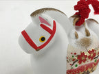 Japanese Clay Bell Dorei Vtg Tsuchi-Suzu Zodiac Animal Horse White Red DR517