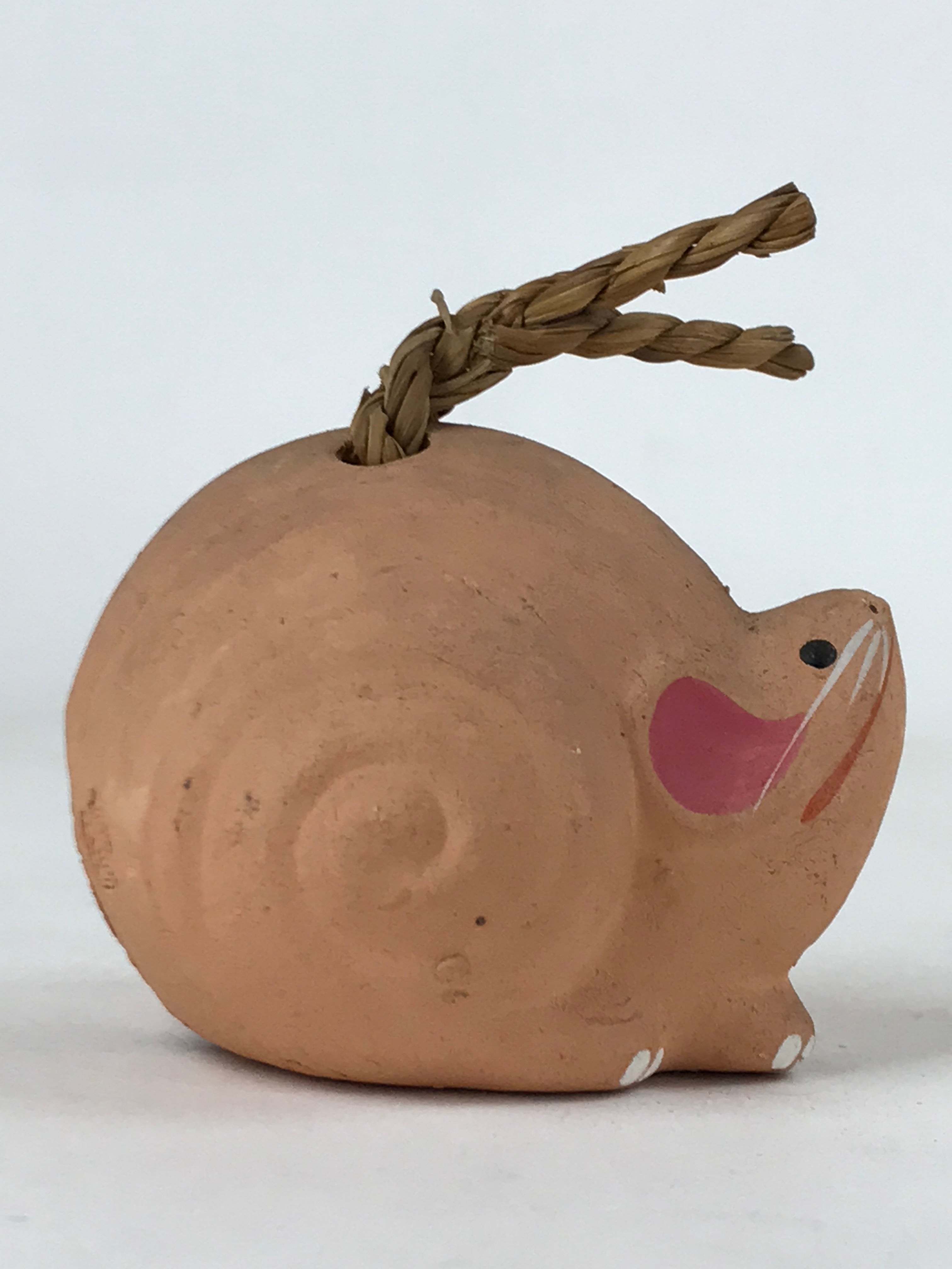 Japanese Clay Bell Dorei Vtg Tsuchi-Suzu Zodiac Animal Mouse Natural Brown DR519