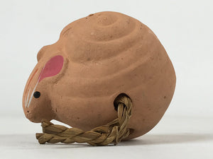 Japanese Clay Bell Dorei Vtg Tsuchi-Suzu Zodiac Animal Mouse Natural Brown DR519