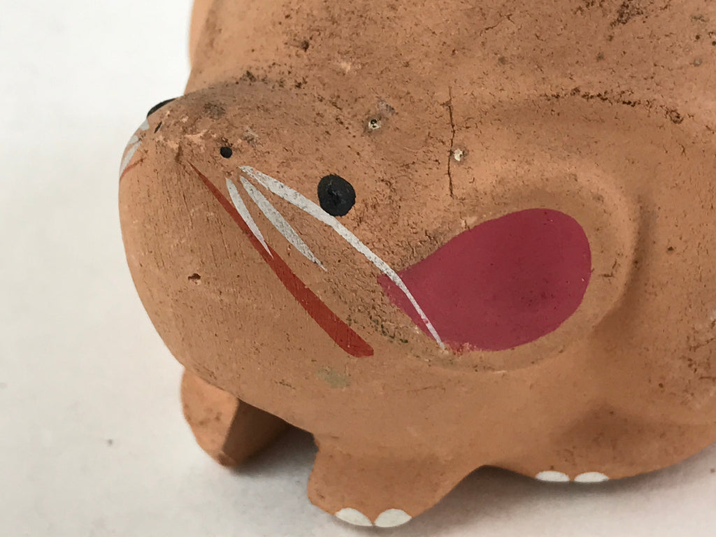Japanese Clay Bell Dorei Vtg Tsuchi-Suzu Zodiac Animal Mouse Natural Brown DR519