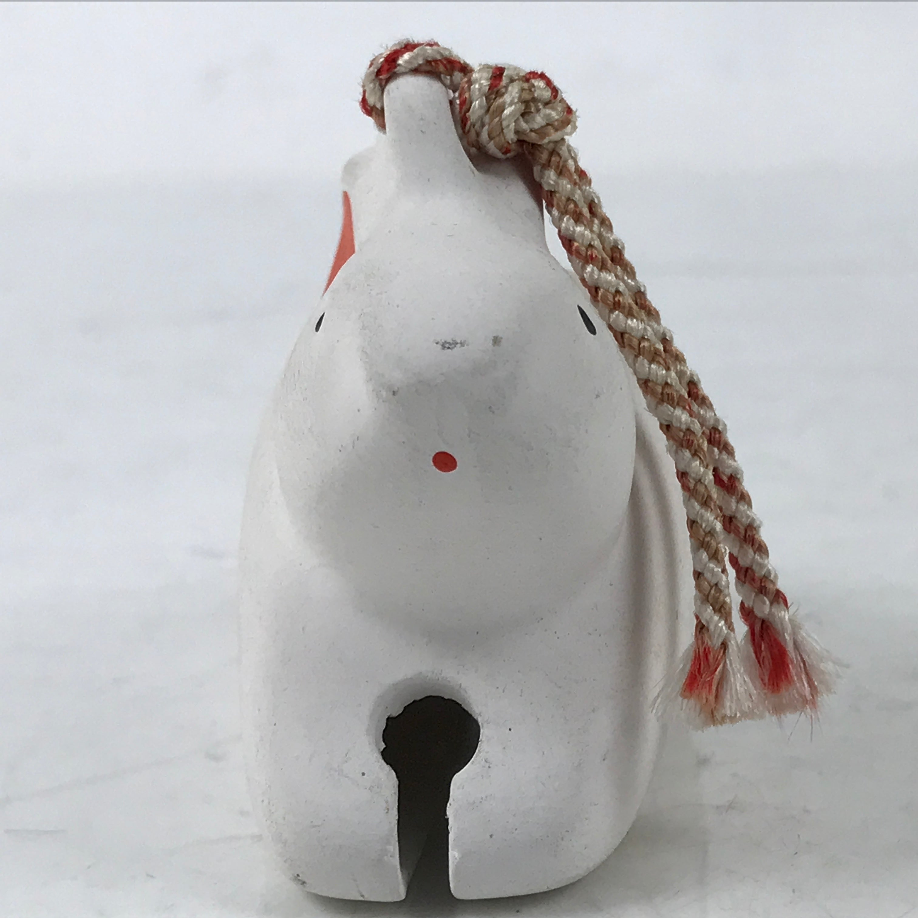 Japanese Clay Bell Dorei Vtg Tsuchi-Suzu Zodiac Animal Rabbit White Red DR557