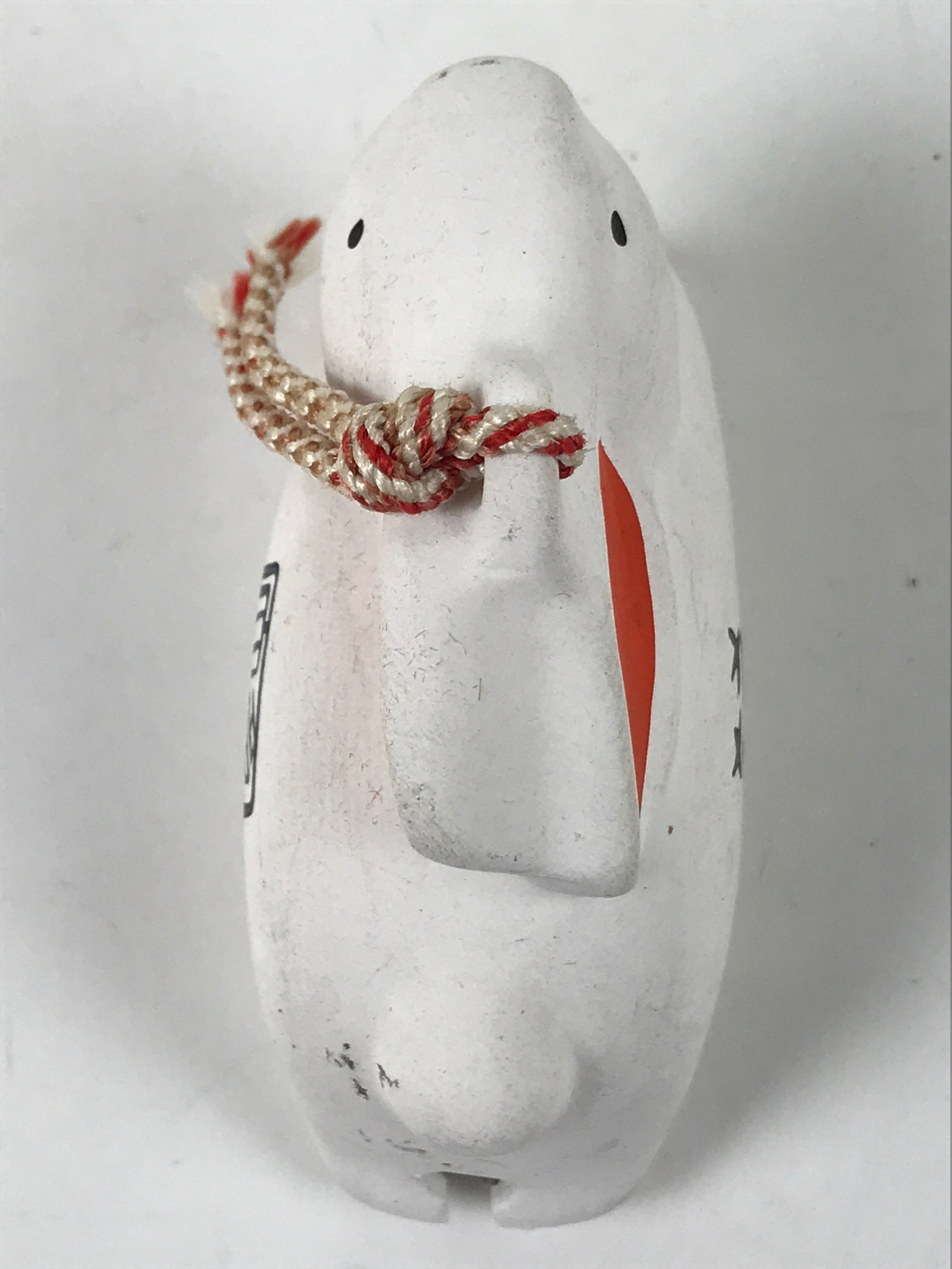 Japanese Clay Bell Dorei Vtg Tsuchi-Suzu Zodiac Animal Rabbit White Red DR557