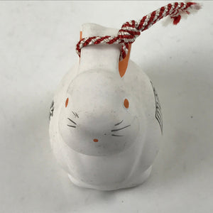 Japanese Clay Bell Dorei Vtg Tsuchi-Suzu Zodiac Animal Rabbit White Red DR558