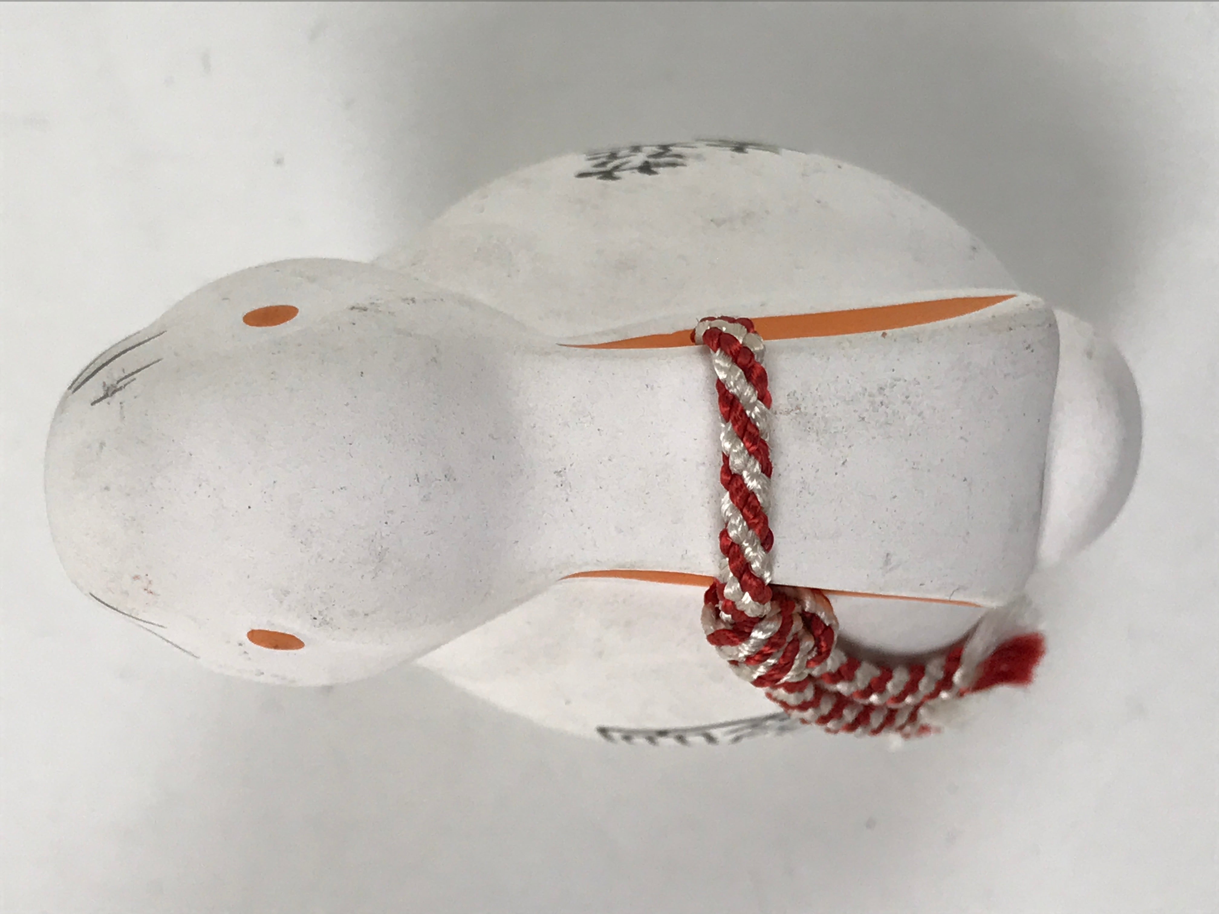 Japanese Clay Bell Dorei Vtg Tsuchi-Suzu Zodiac Animal Rabbit White Red DR558