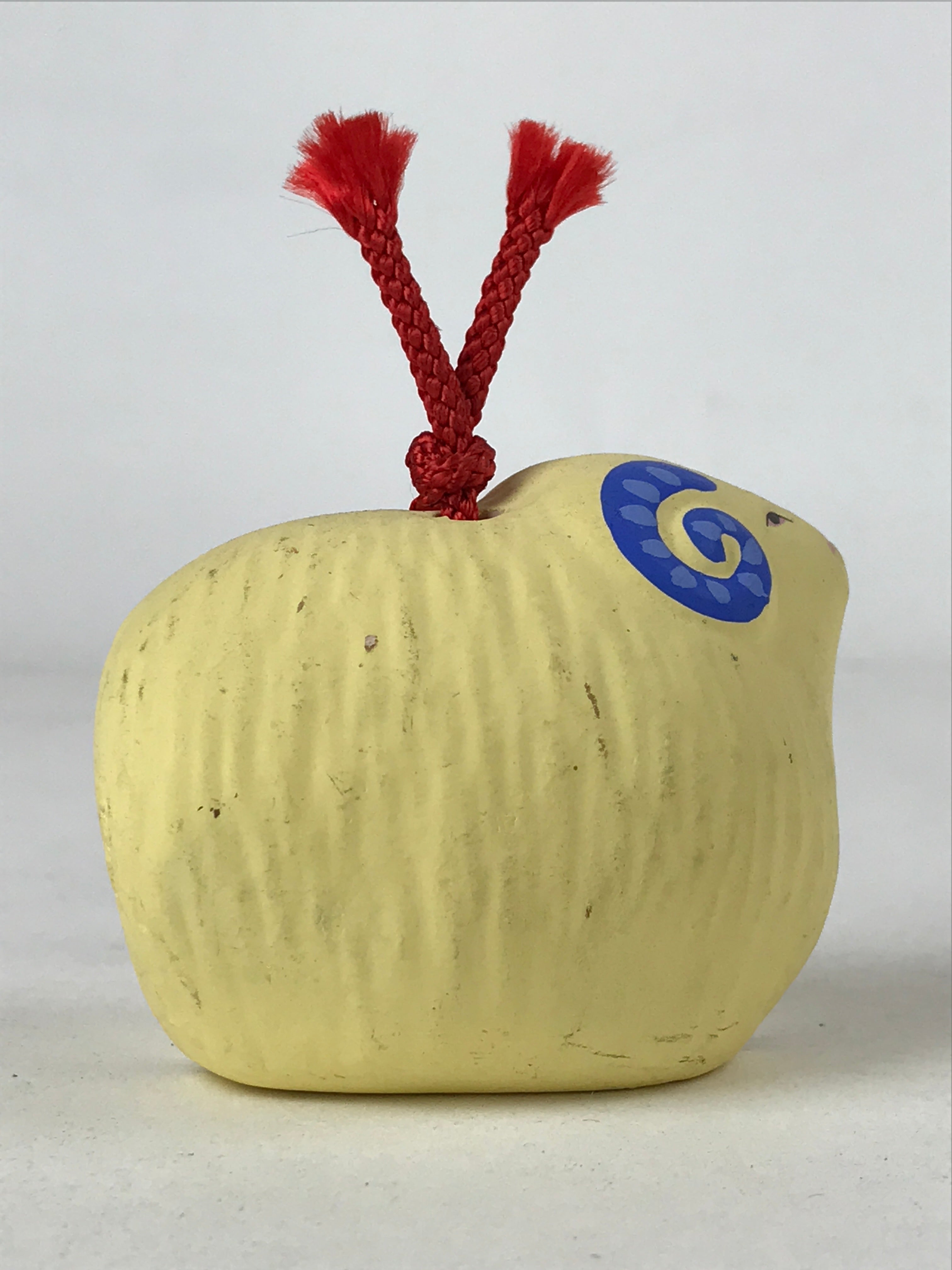 Japanese Clay Bell Dorei Vtg Tsuchi-Suzu Zodiac Animal Sheep Yellow Blue DR503