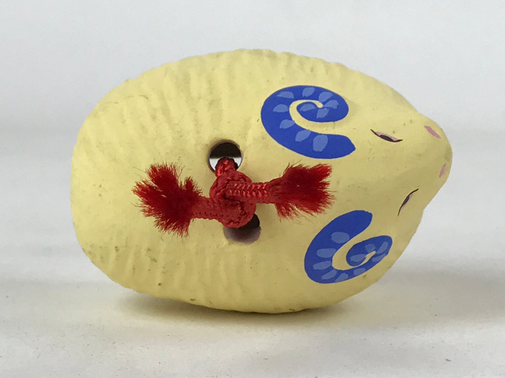 Japanese Clay Bell Dorei Vtg Tsuchi-Suzu Zodiac Animal Sheep Yellow Blue DR503