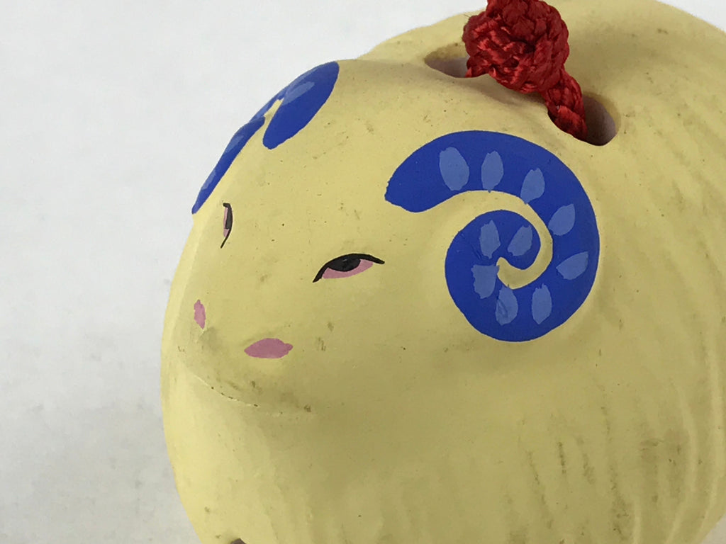 Japanese Clay Bell Dorei Vtg Tsuchi-Suzu Zodiac Animal Sheep Yellow Blue DR503