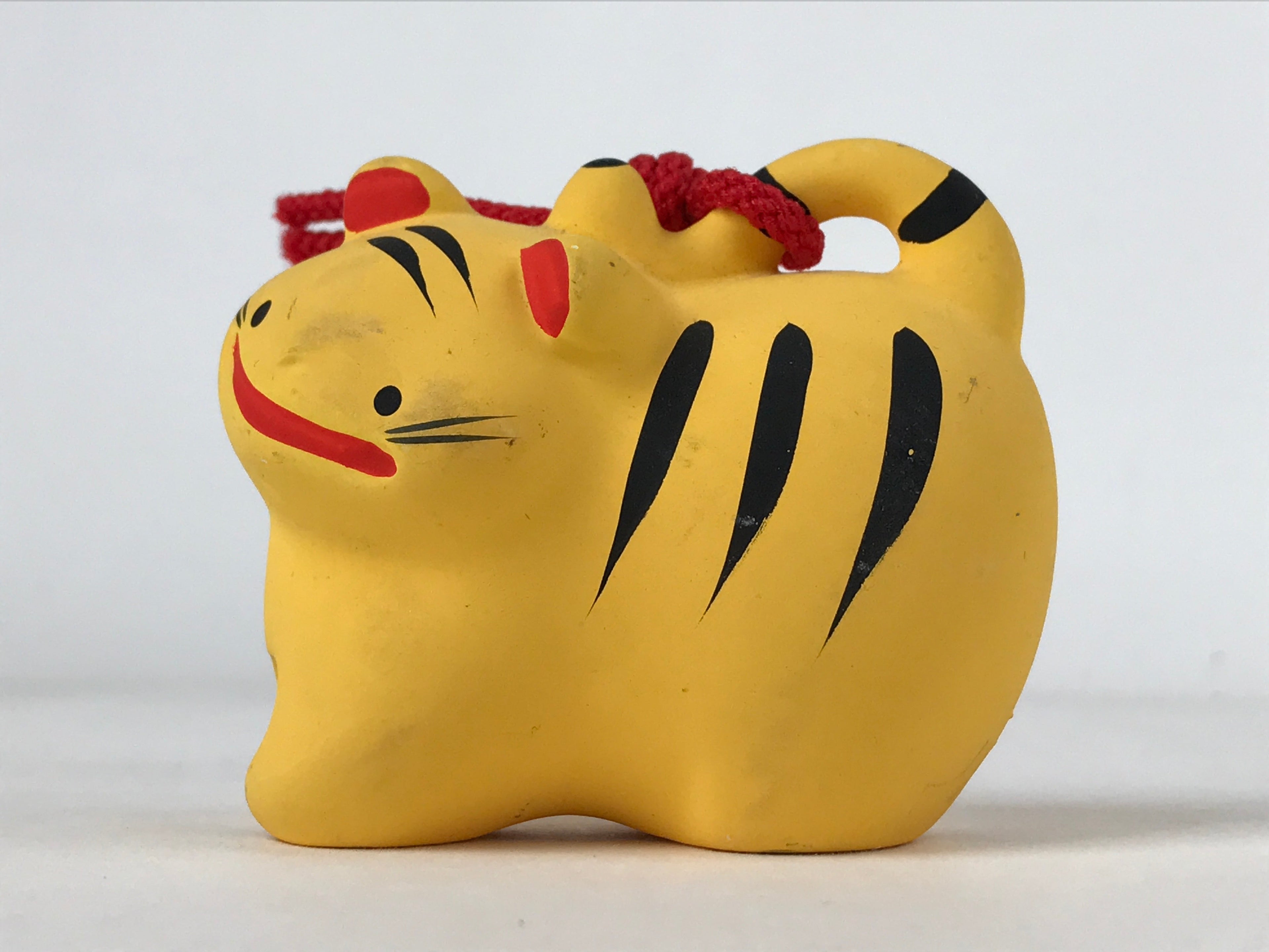 Japanese Clay Bell Dorei Vtg Tsuchi-Suzu Zodiac Animal Tiger Orange Red DR516