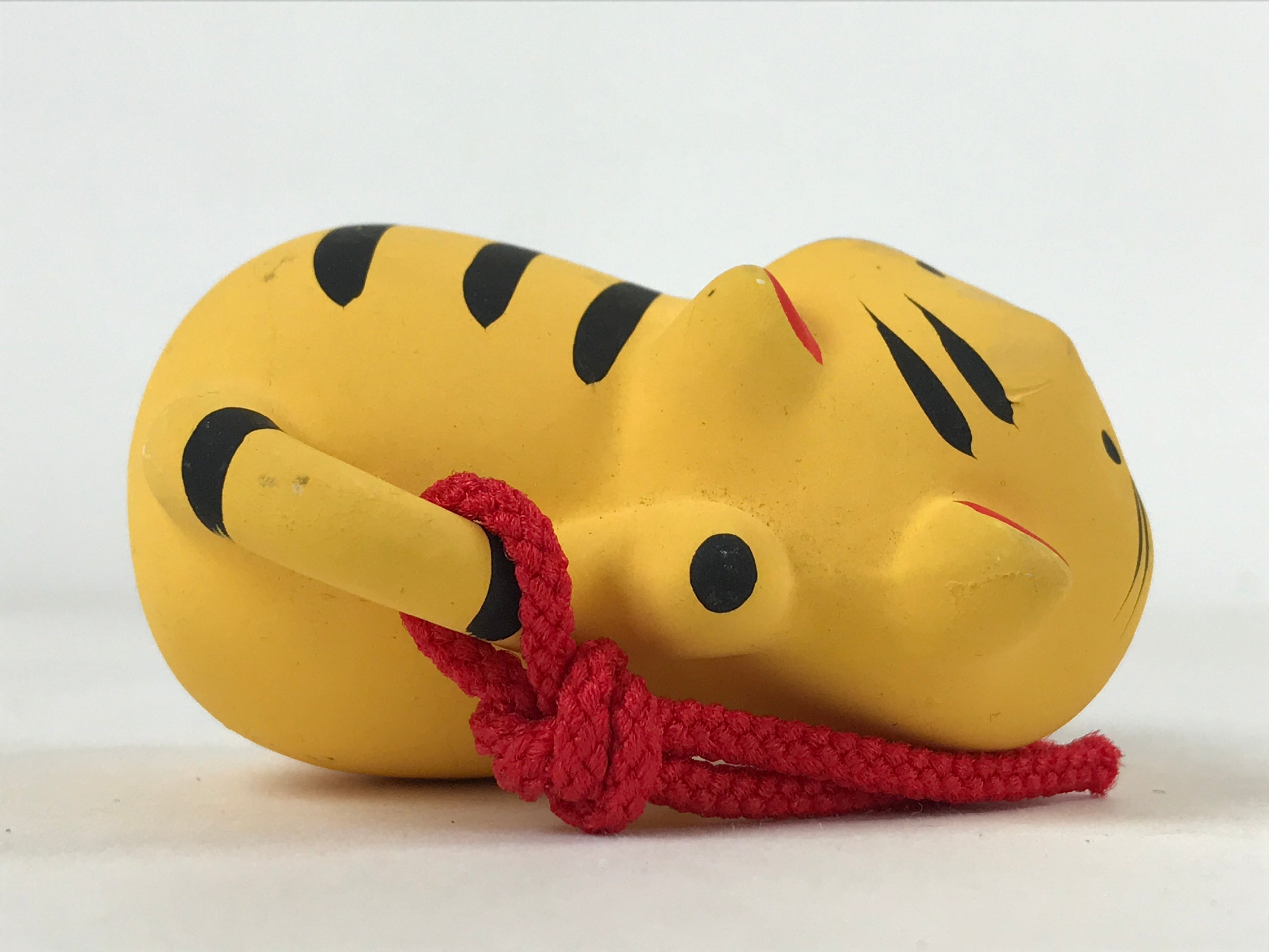 Japanese Clay Bell Dorei Vtg Tsuchi-Suzu Zodiac Animal Tiger Orange Red DR516