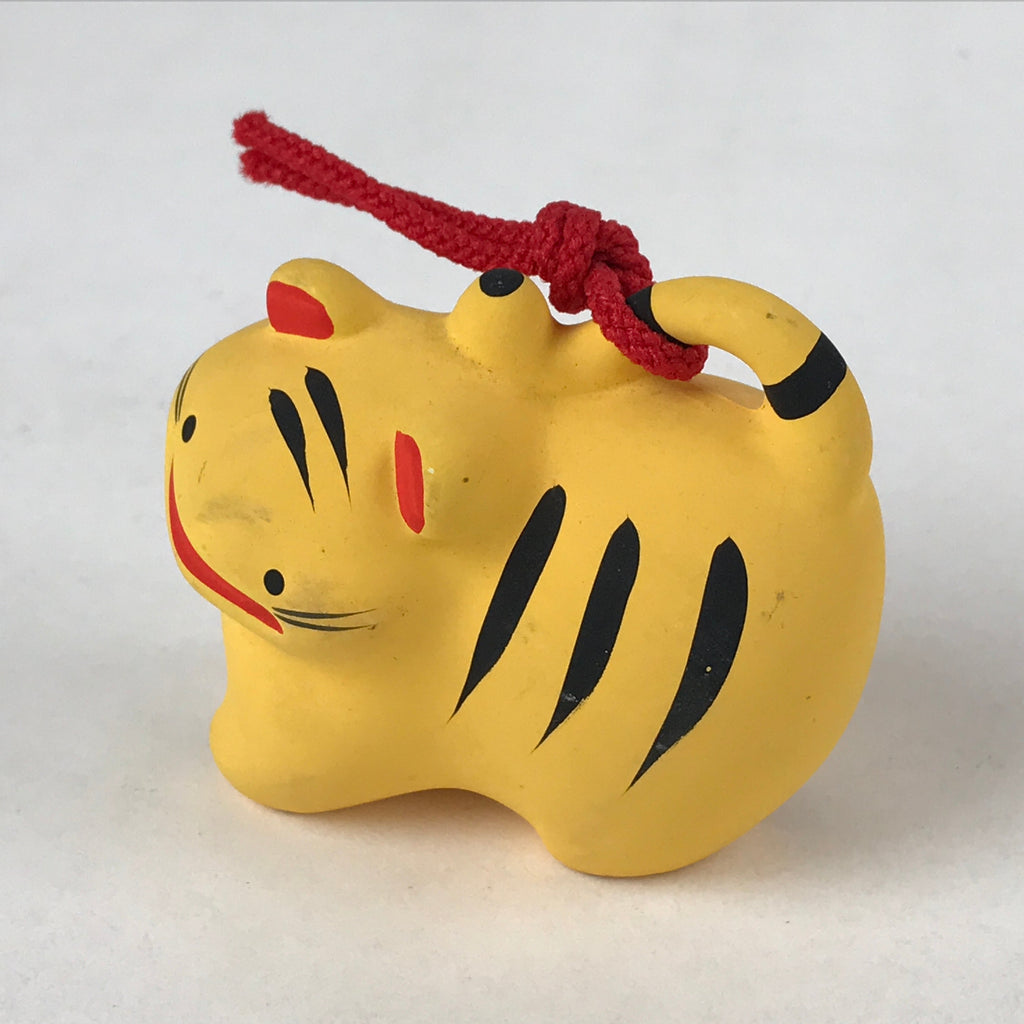Japanese Clay Bell Dorei Vtg Tsuchi-Suzu Zodiac Animal Tiger Orange Red DR516