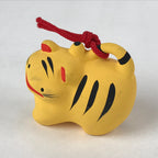Japanese Clay Bell Dorei Vtg Tsuchi-Suzu Zodiac Animal Tiger Orange Red DR516