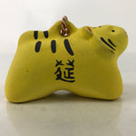 Japanese Clay Bell Dorei Vtg Tsuchi-Suzu Zodiac Animal Tiger Yellow Red DR544