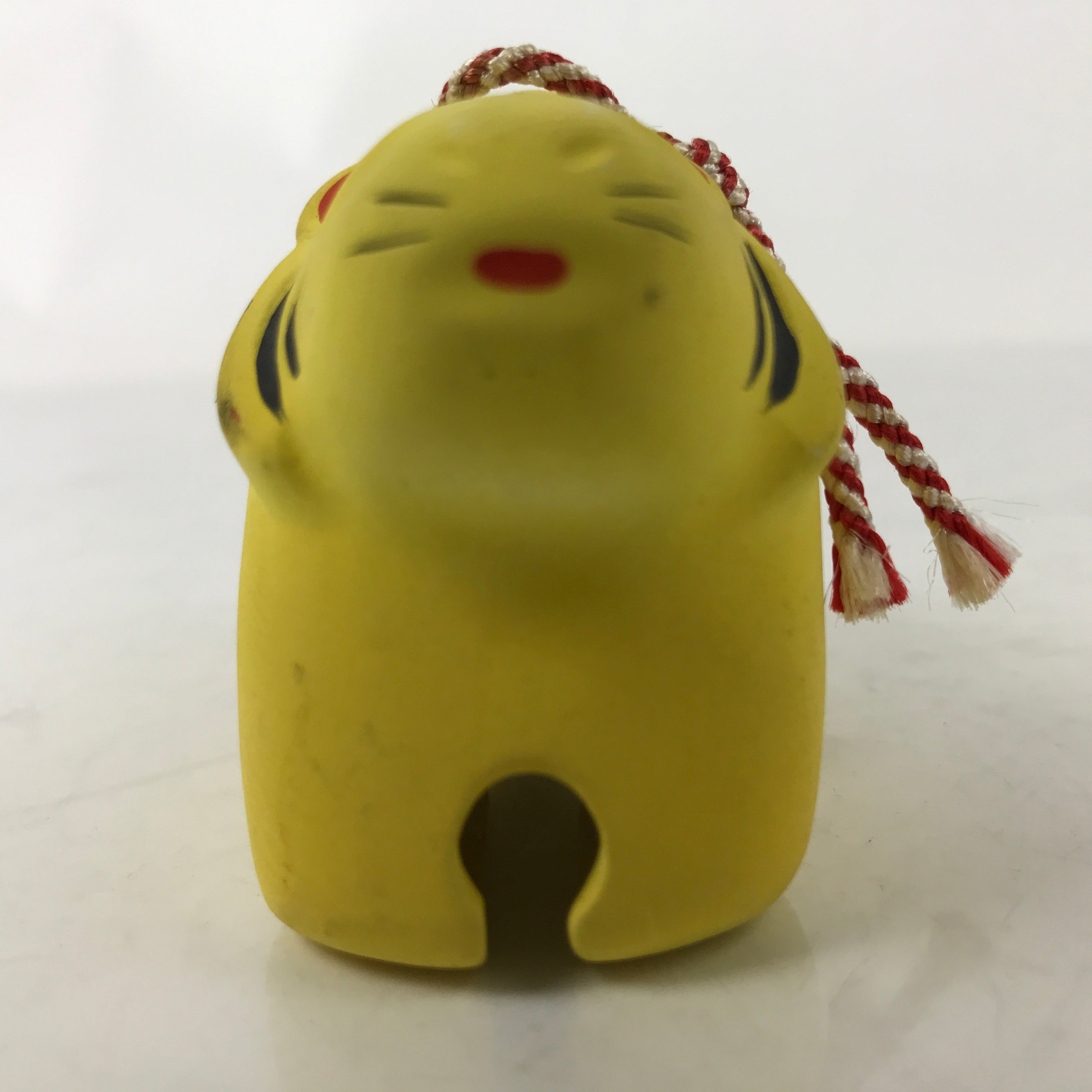 Japanese Clay Bell Dorei Vtg Tsuchi-Suzu Zodiac Animal Tiger Yellow Red DR544