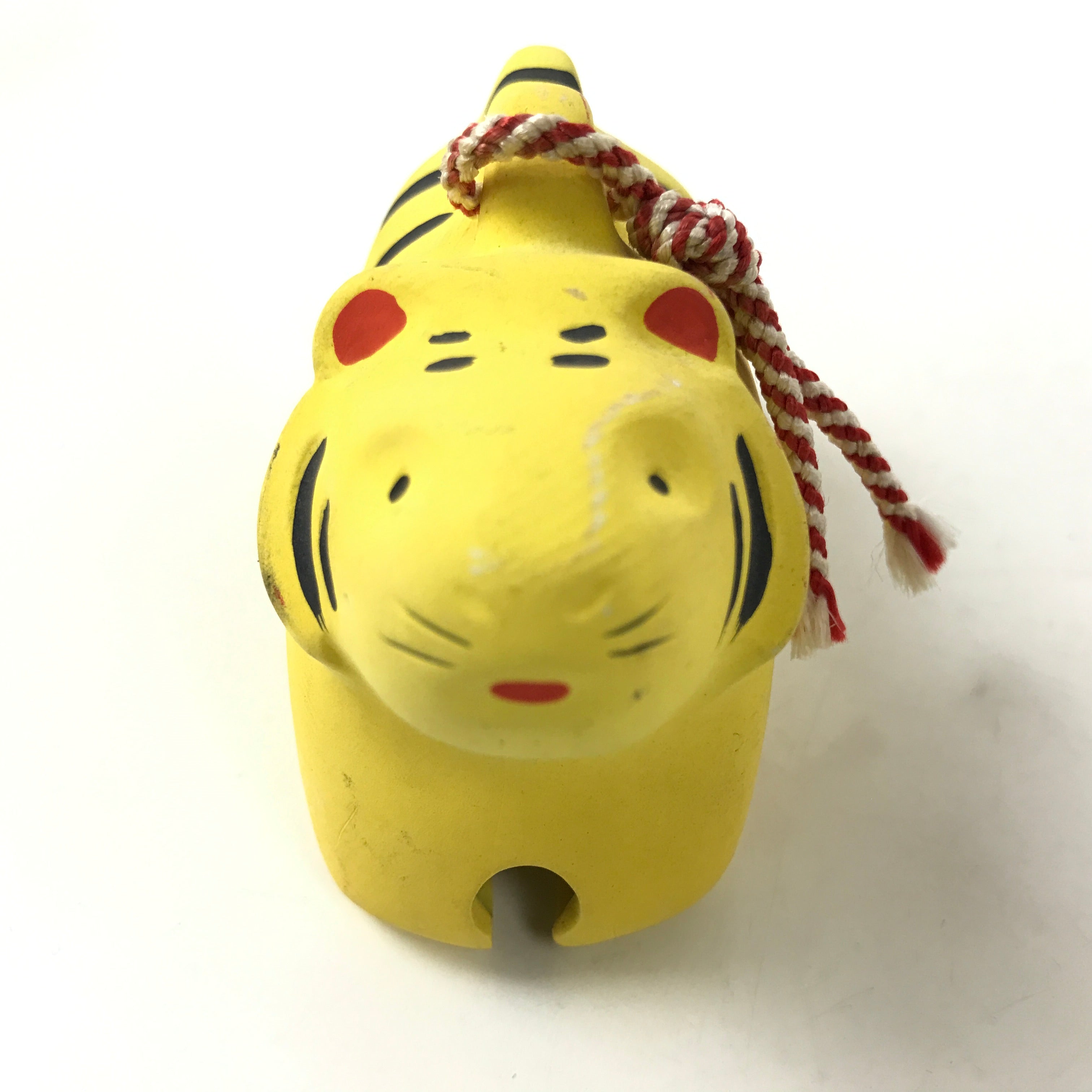 Japanese Clay Bell Dorei Vtg Tsuchi-Suzu Zodiac Animal Tiger Yellow Red DR544