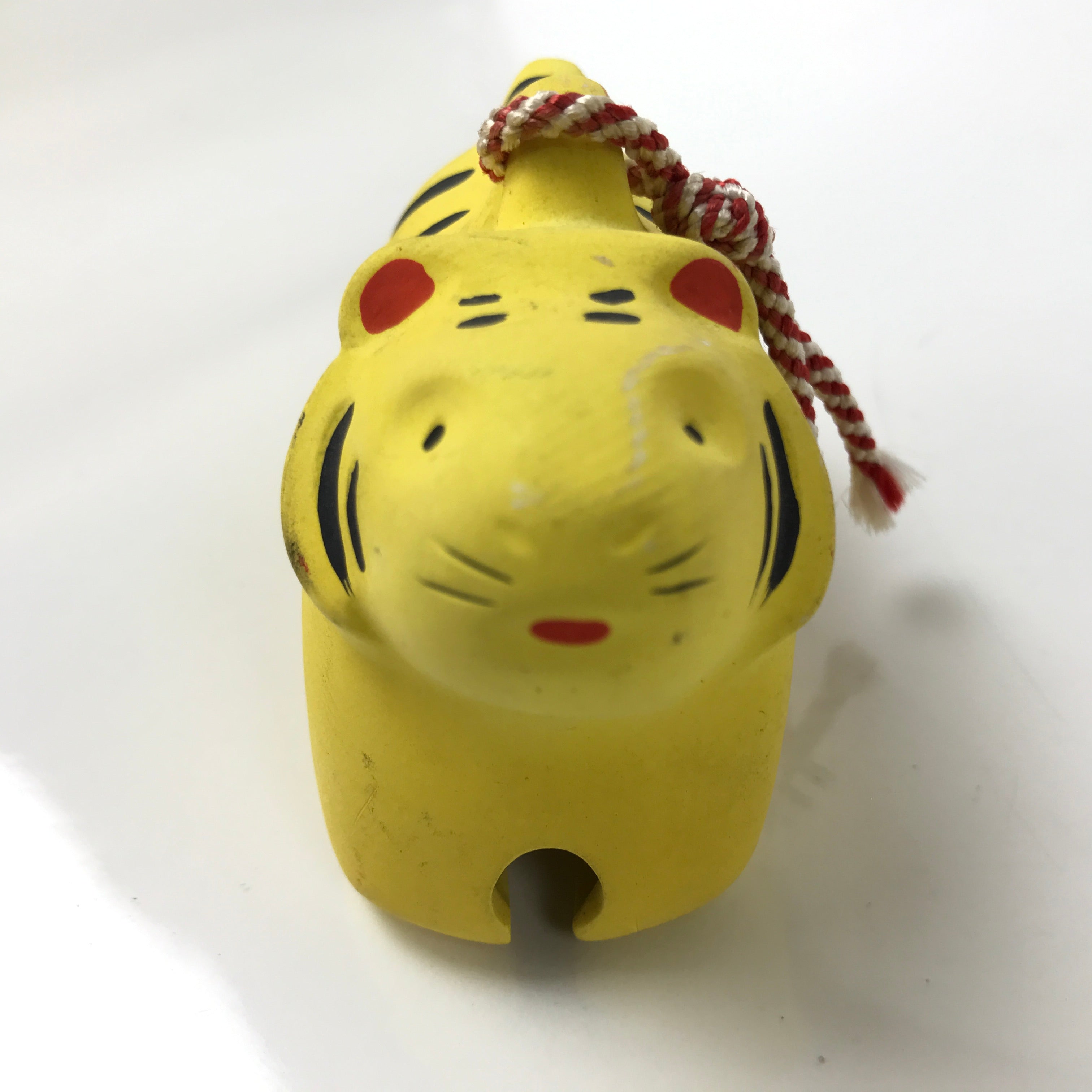 Japanese Clay Bell Dorei Vtg Tsuchi-Suzu Zodiac Animal Tiger Yellow Red DR544