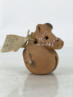 Japanese Clay Bell Dorei Vtg Tsuchi-Suzu Zodiac Horse Round Brown Cute DR589
