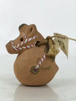 Japanese Clay Bell Dorei Vtg Tsuchi-Suzu Zodiac Horse Round Brown Cute DR589