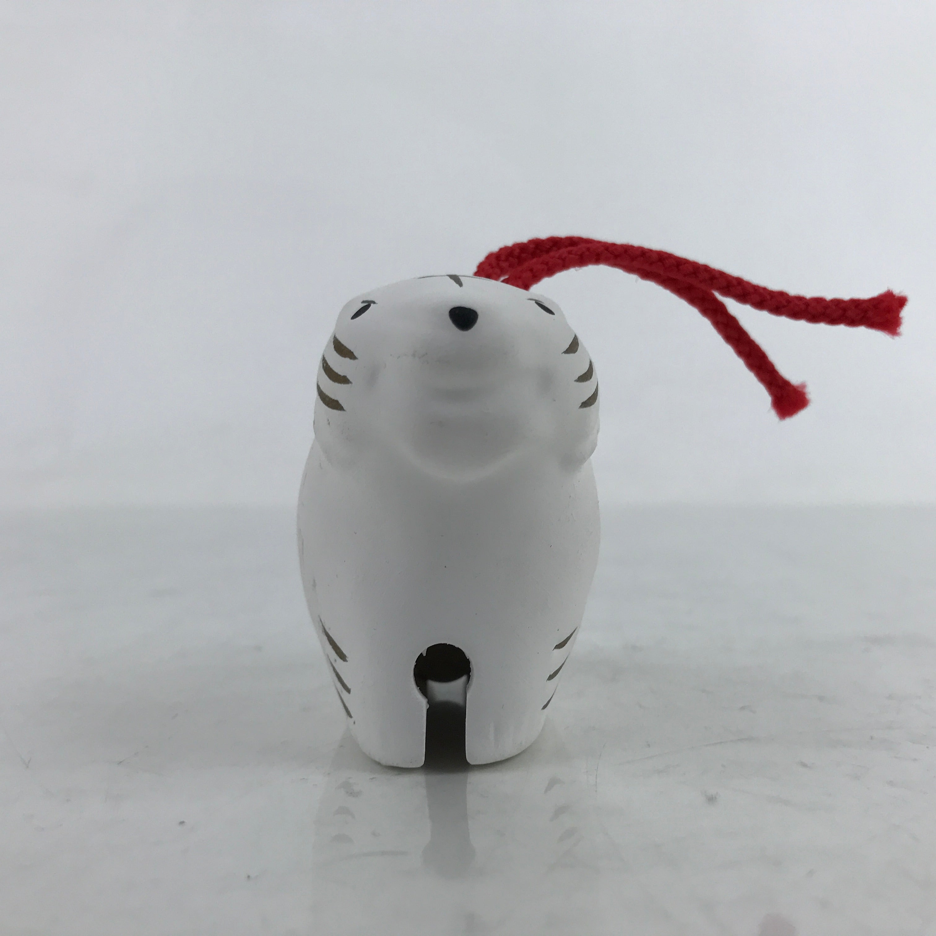 Japanese Clay Bell Dorei Vtg Tsuchi-Suzu Zodiac Tora Tiger Cute White Gold DR540