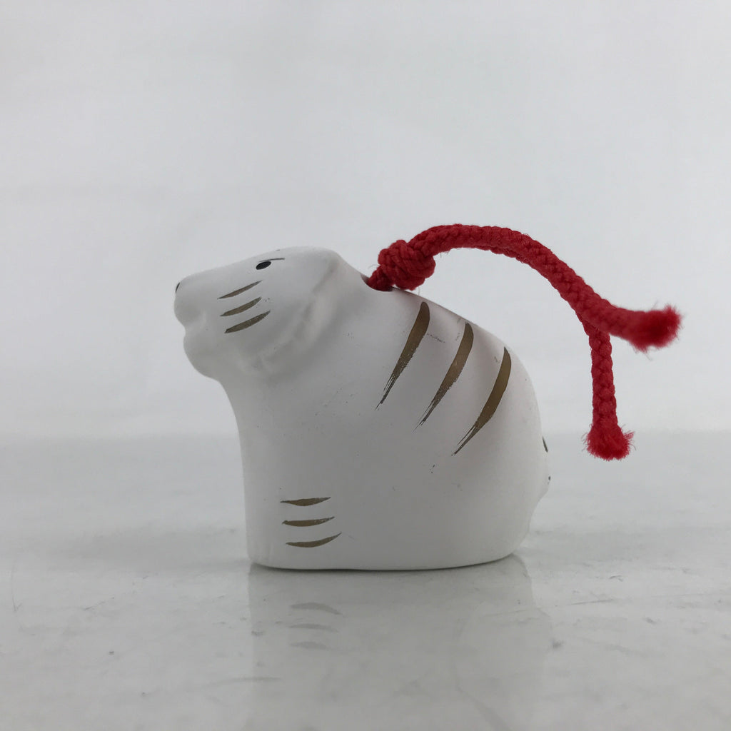 Japanese Clay Bell Dorei Vtg Tsuchi-Suzu Zodiac Tora Tiger Cute White Gold DR540