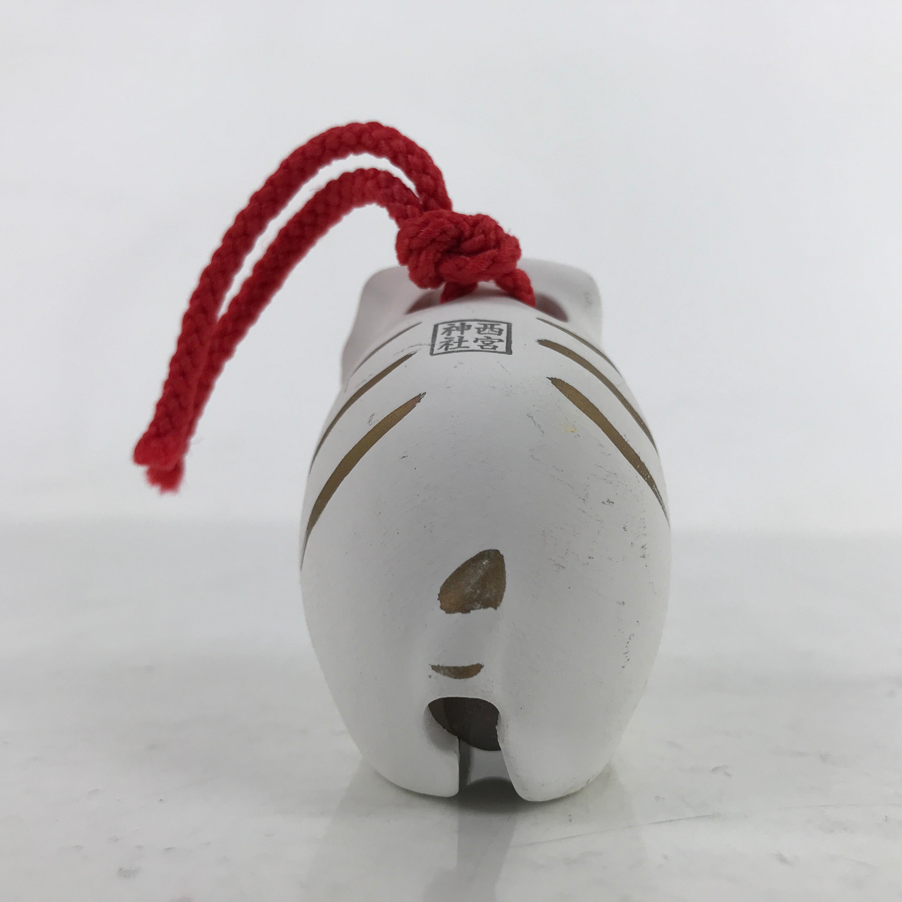 Japanese Clay Bell Dorei Vtg Tsuchi-Suzu Zodiac Tora Tiger Cute White Gold DR540