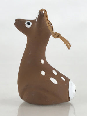 Japanese Clay Bell DoreiTsuchi-Suzu Ceramic Deer Doll Animal Amulet Brown D443