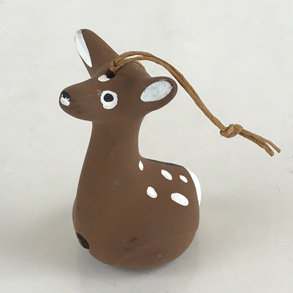 Japanese Clay Bell DoreiTsuchi-Suzu Ceramic Deer Doll Animal Amulet Brown D443