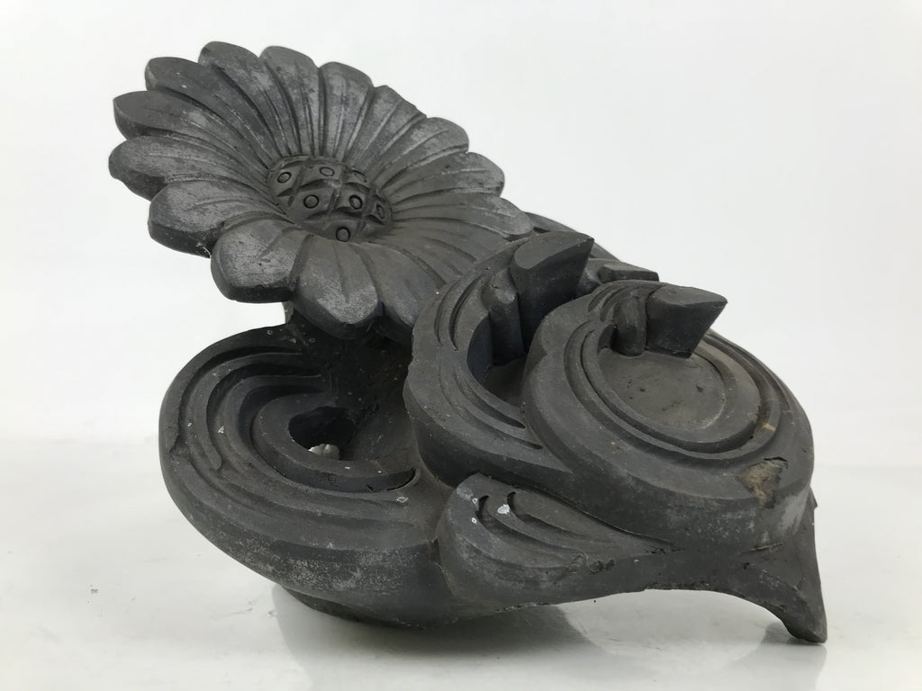 Japanese Clay Chrysanthemum Kawara Roof Tile Statue Vtg Ridge-End Flower ST59