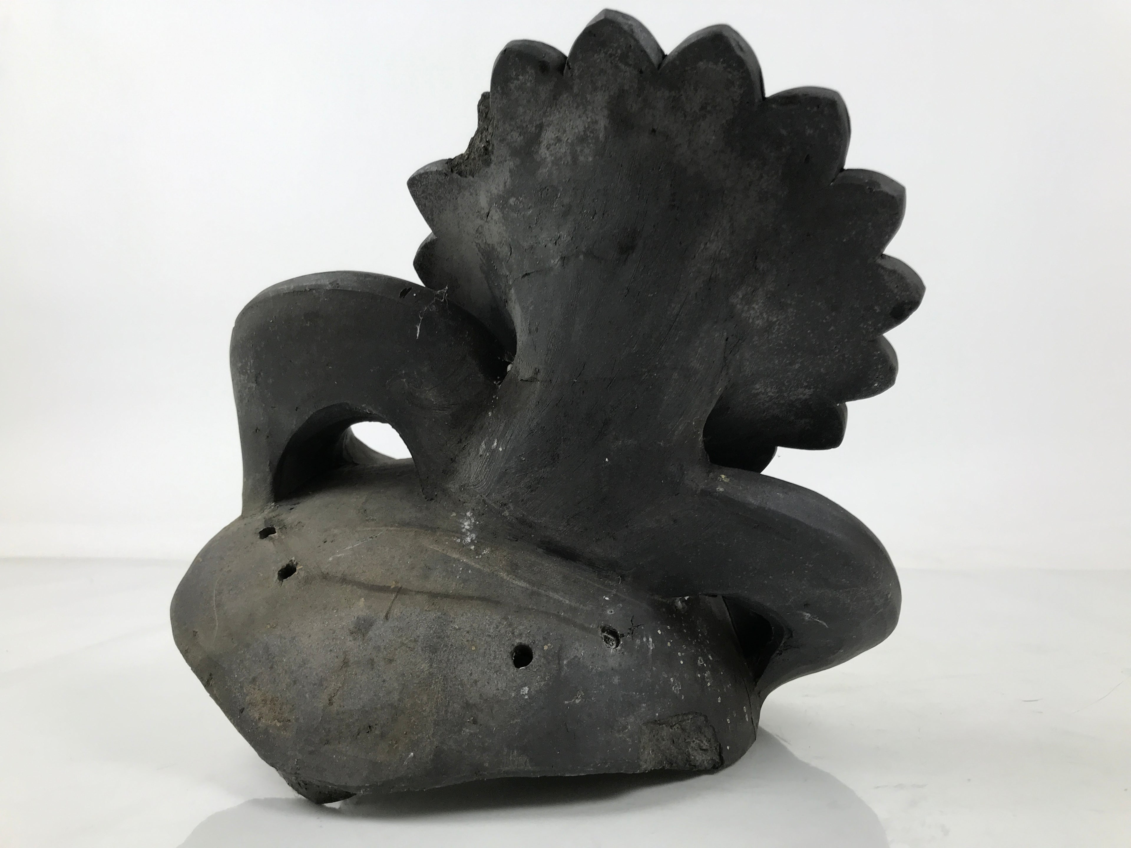 Japanese Clay Chrysanthemum Kawara Roof Tile Statue Vtg Ridge-End Flower ST59