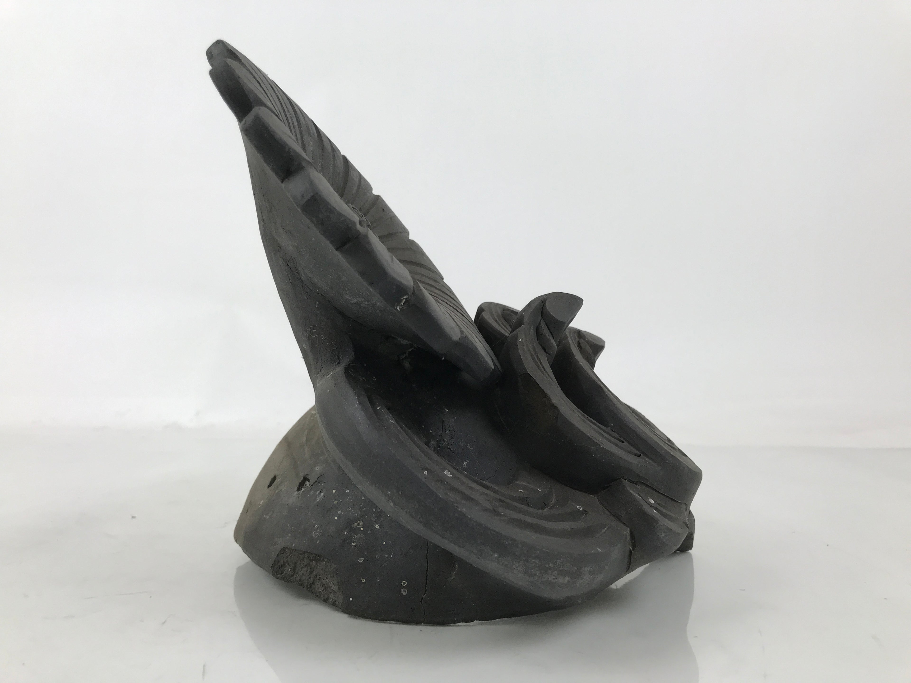 Japanese Clay Chrysanthemum Kawara Roof Tile Statue Vtg Ridge-End Flower ST59