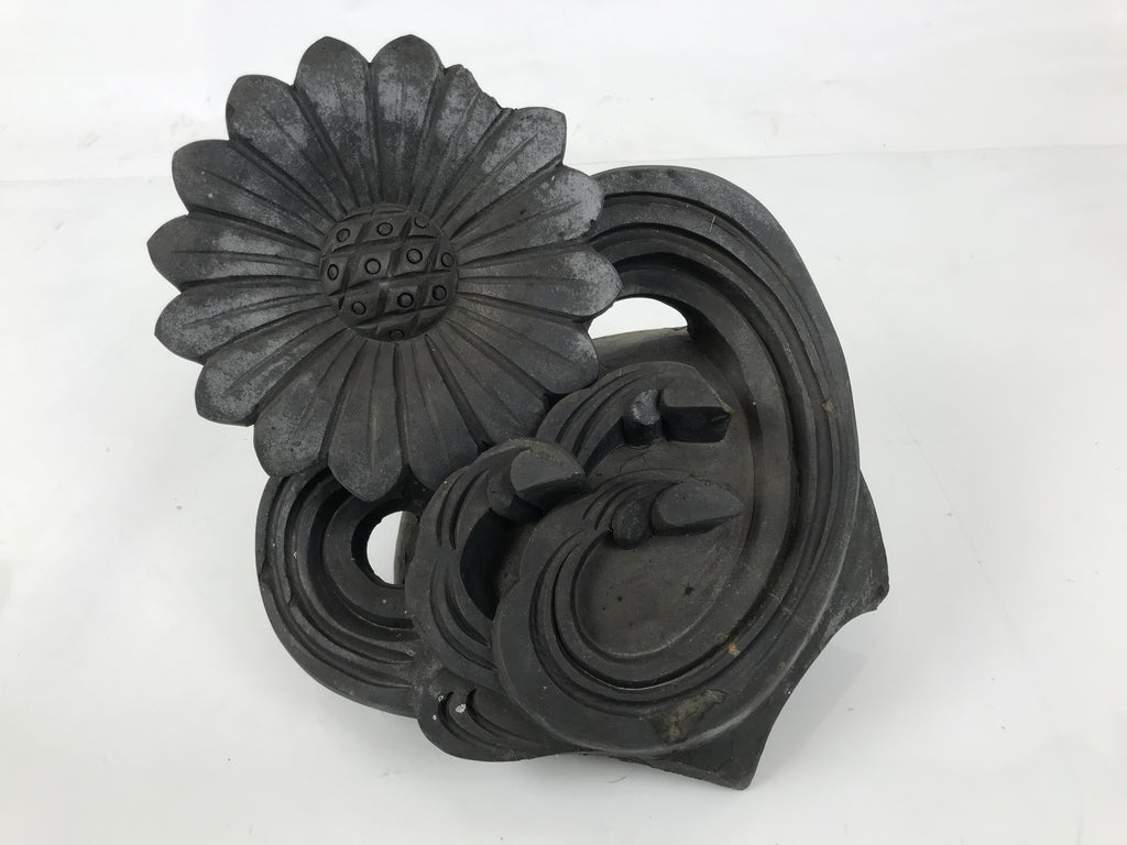 Japanese Clay Chrysanthemum Kawara Roof Tile Statue Vtg Ridge-End Flower ST59