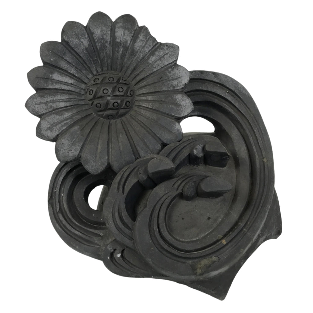 Japanese Clay Chrysanthemum Kawara Roof Tile Statue Vtg Ridge-End Flower ST59
