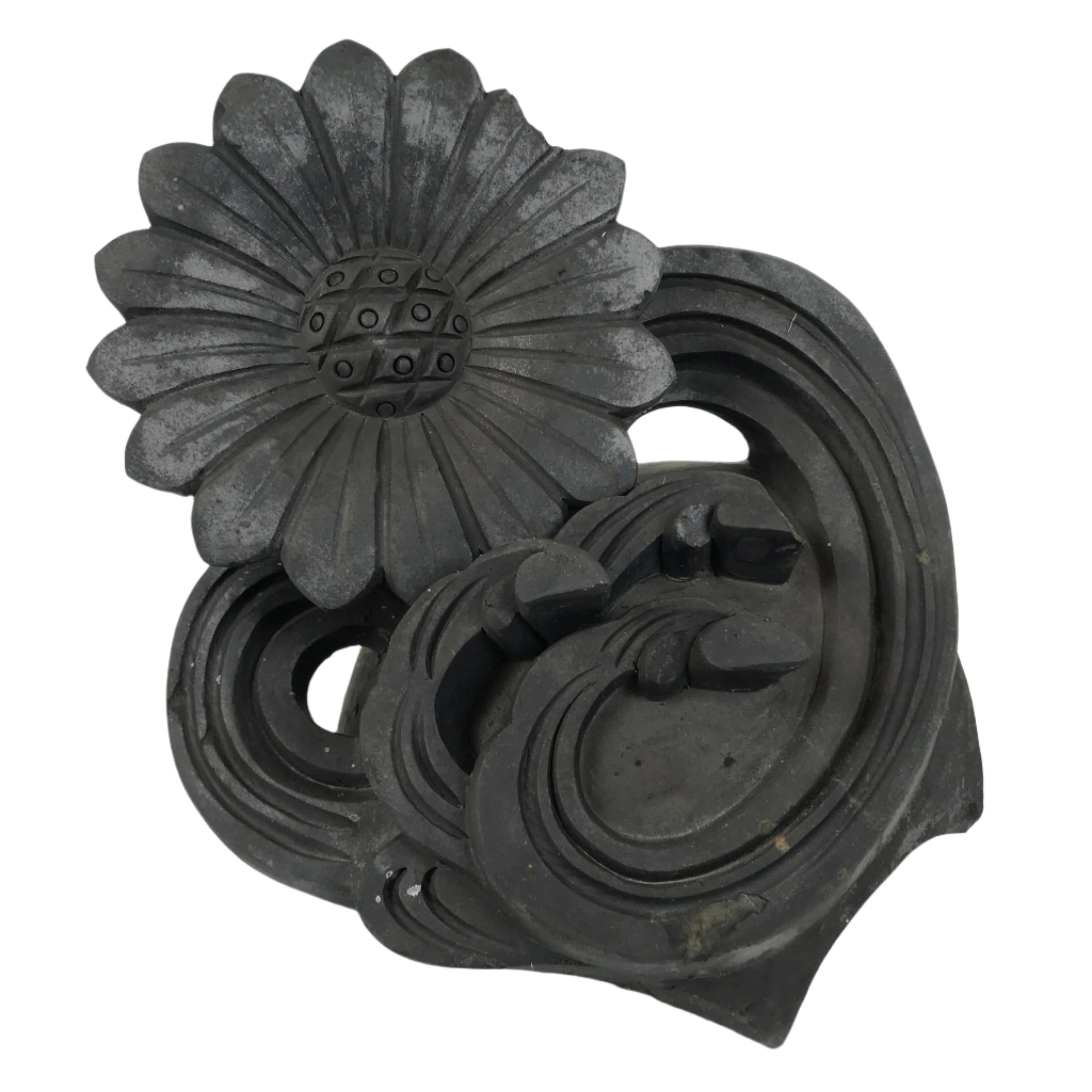 Japanese Clay Chrysanthemum Kawara Roof Tile Statue Vtg Ridge-End Flower ST59