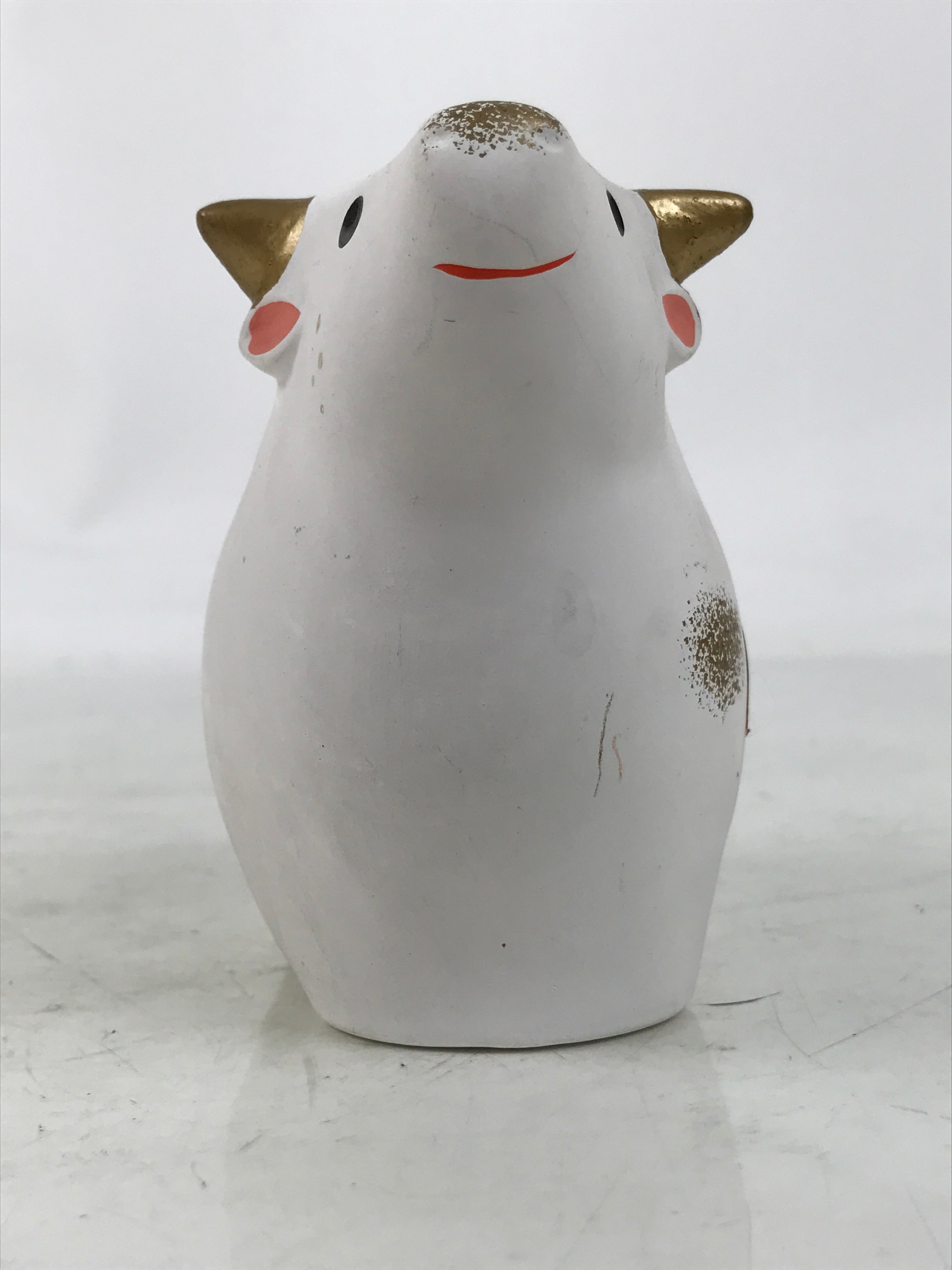 Japanese Clay Cow Figurine Vtg Zodiac Ushi Okimono Statue Decoration White ST75